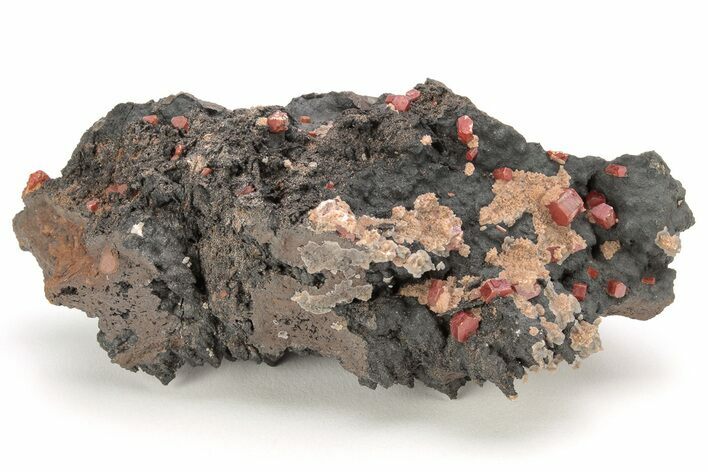 Small, Red Vanadinite Crystals on Manganese Oxide - Morocco #212006